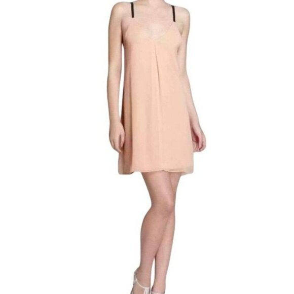 Alice + Olivia Womens Peach Mini Slip Dress With Black Leather Straps Size M - Picture 3 of 9